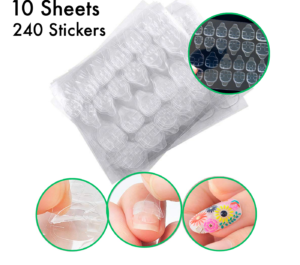 RUKI (10 Sheets/240 PCS) Nail Glue Sheets, Nail Art Glue Adhesive Tape, Double Sided Nail Stickers